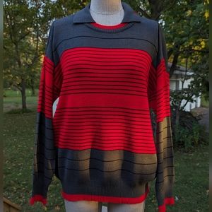 Vintage 80s Midwest Traders Striped Collared Sweater
